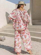 Printed Open Front Half Sleeve Top and Pants Set OutfitFlow